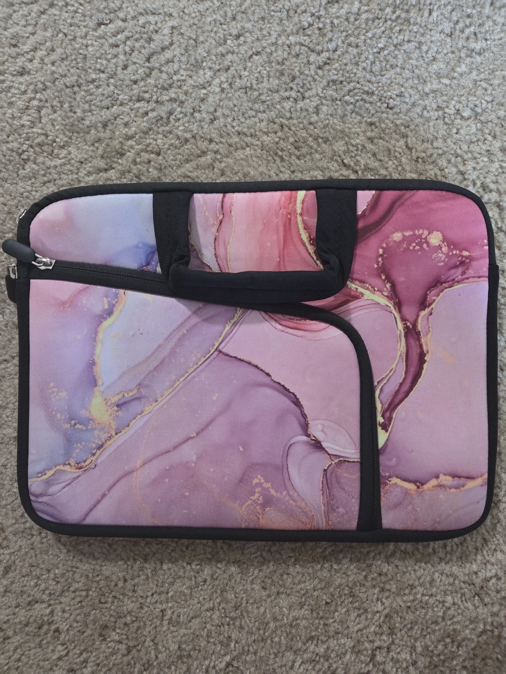 Pink Marble Laptop Sleeve with Black Handle 13"